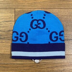 Blue and Navy Gucci Double Gg Beanie